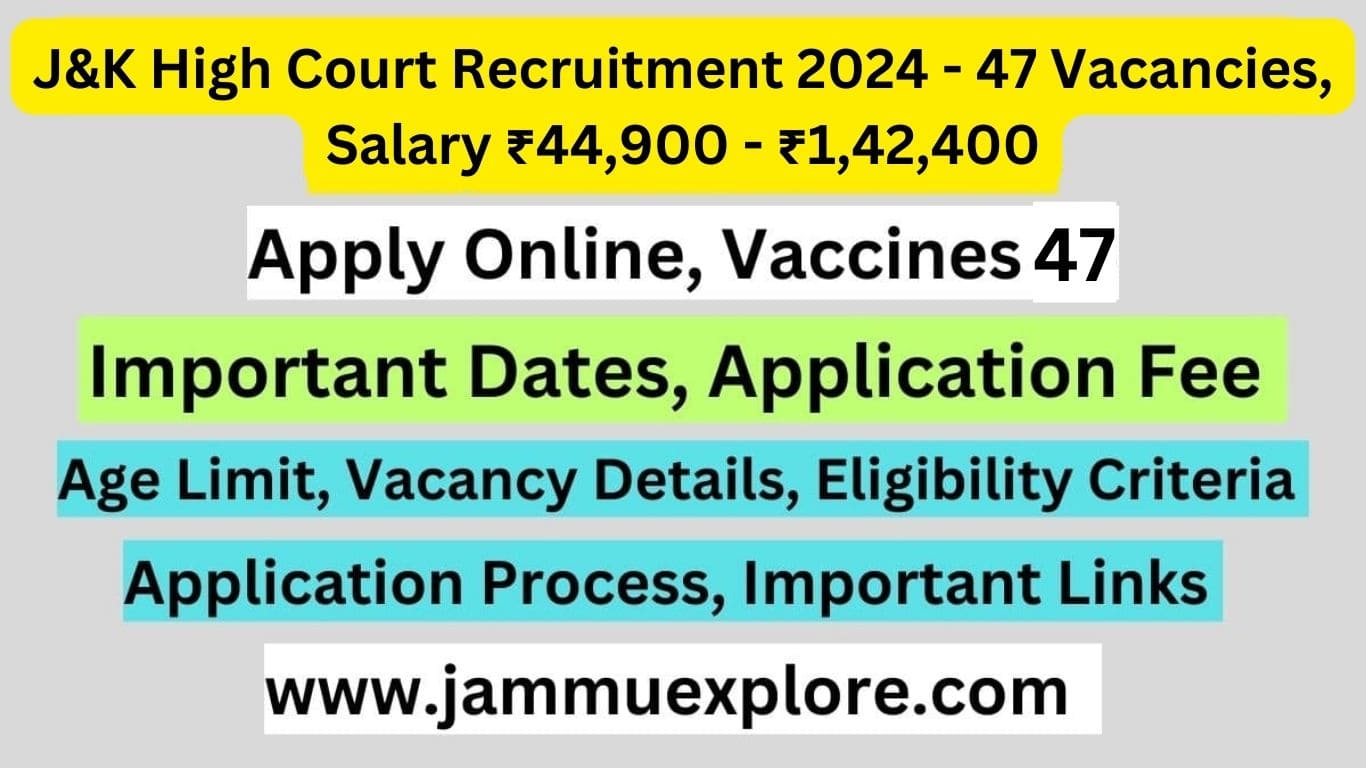 J&K High Court Recruitment 2024 - 47 Vacancies, Salary ₹44,900 - ₹1,42,400